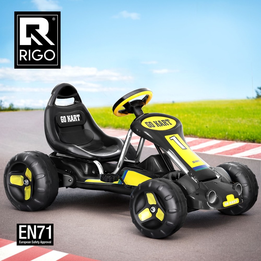 Rigo Kids Pedal Go Kart Ride On Black Plastic Tyres 94cm 25KG 3-Point Steering