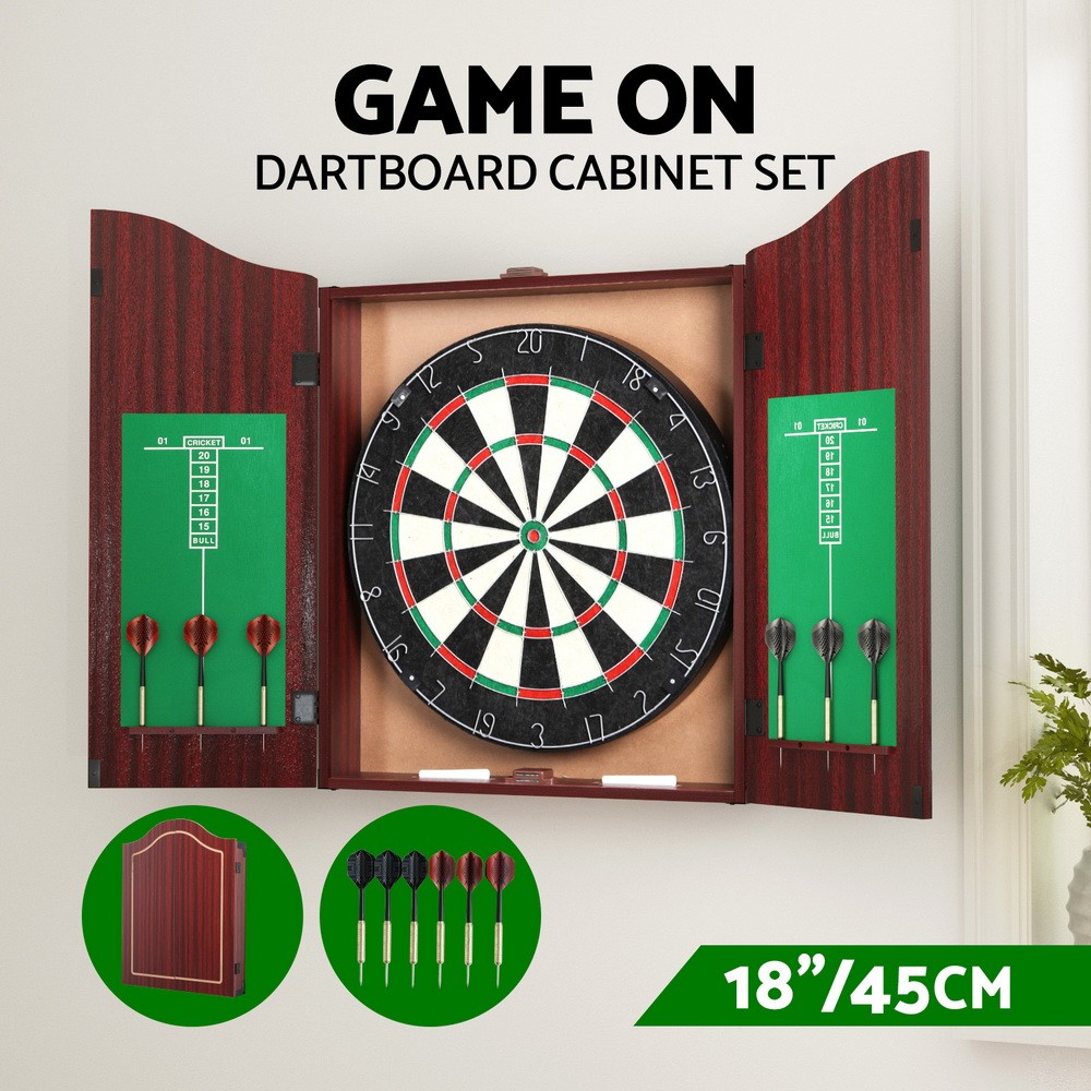 Dartboard Cabinet Set Steel Tip Darts Brown Grade Sisal MDF six Darts Scoreboard