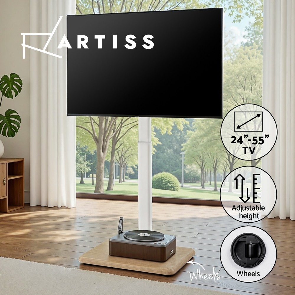 Artiss TV Stand 24-55 Swivel Height Adjustable Wheels White VESA 100mm-400mm