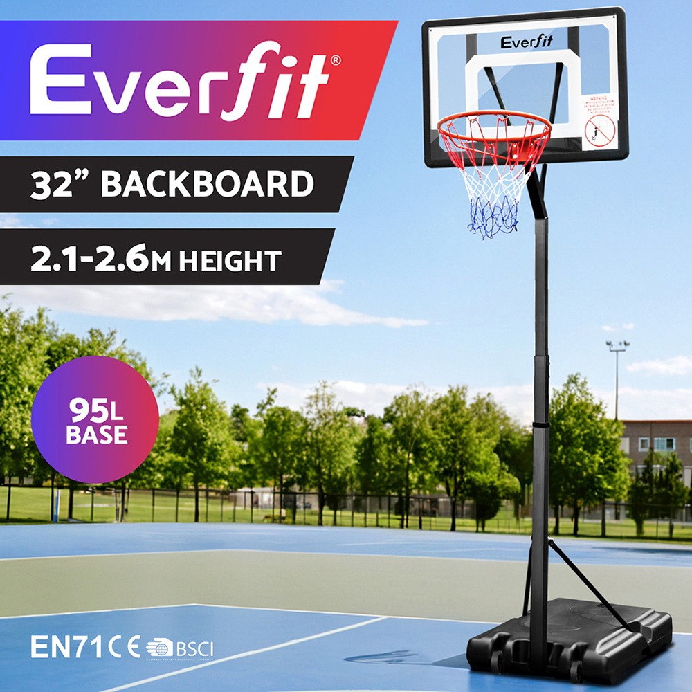 Everfit Portable Basketball Hoop System Adjustable Height 32 Backboard Nylon Net