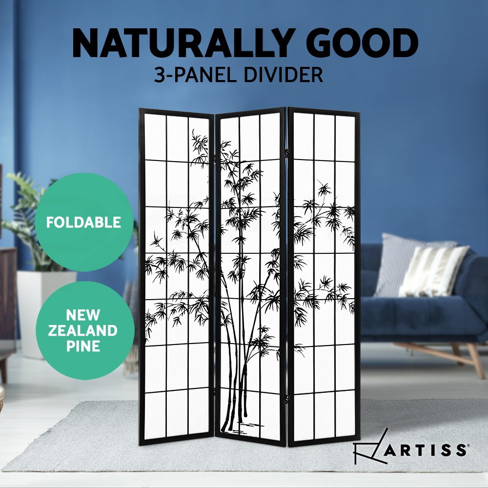 Artiss Room Divider 3/4/6/8 Panel Folding Bamboo Privacy Screen Black 178.5cm