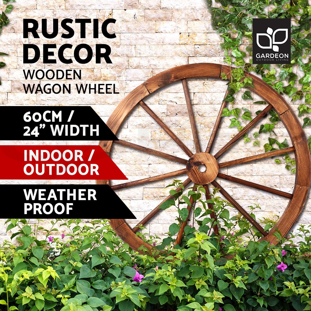 Gardeon Wooden Wagon Wheel 60cm Rustic Vintage/Retro Brown Indoor Outdoor Decor