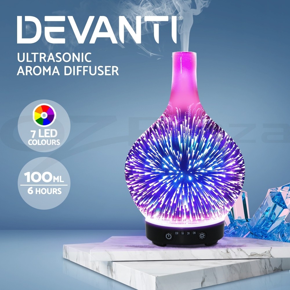 Devanti 3D Ultrasonic Essential Oil Diffuser Humidifier 7-colour LED Digital
