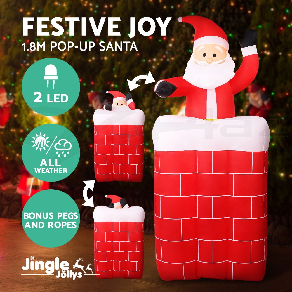 Jingle Jollys 1.8M Pop-up Santa Christmas Inflatable Built-in LEDs Outdoor IP64
