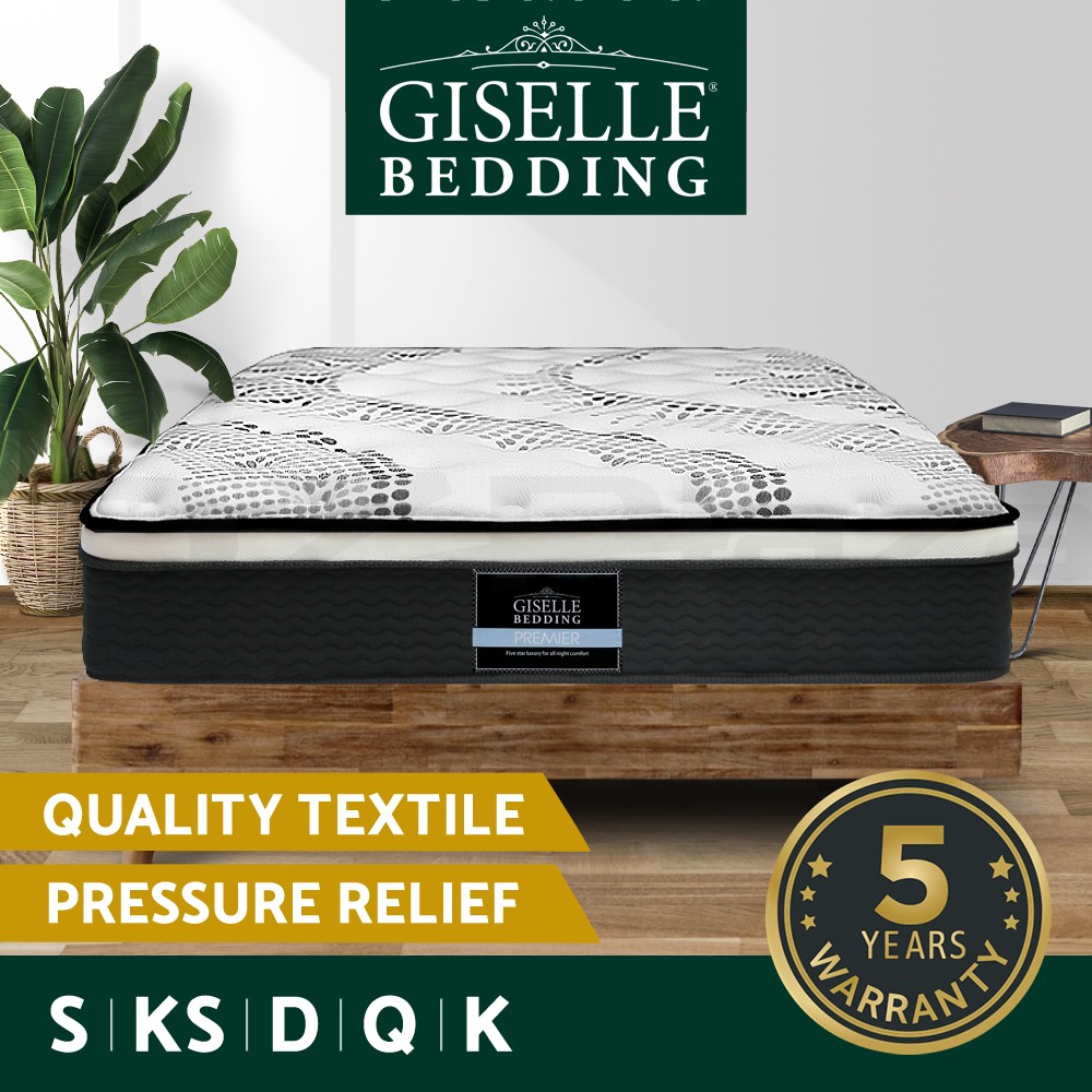 Giselle Bedding Como Queen Euro Top Mattress 32cm Pocket Spring Medium Firm Foam