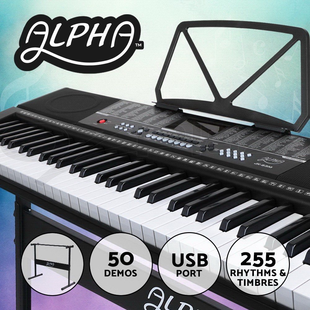 Alpha Digital Piano Keyboard EK-JK-63-BK-H 61 Keys USB Speakers Stand Black