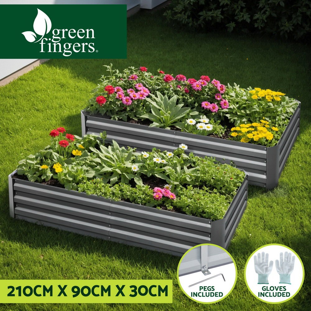 Green Fingers Raised Garden Bed 210x90cm Galvanised SGCC Steel Anti-rust Grey
