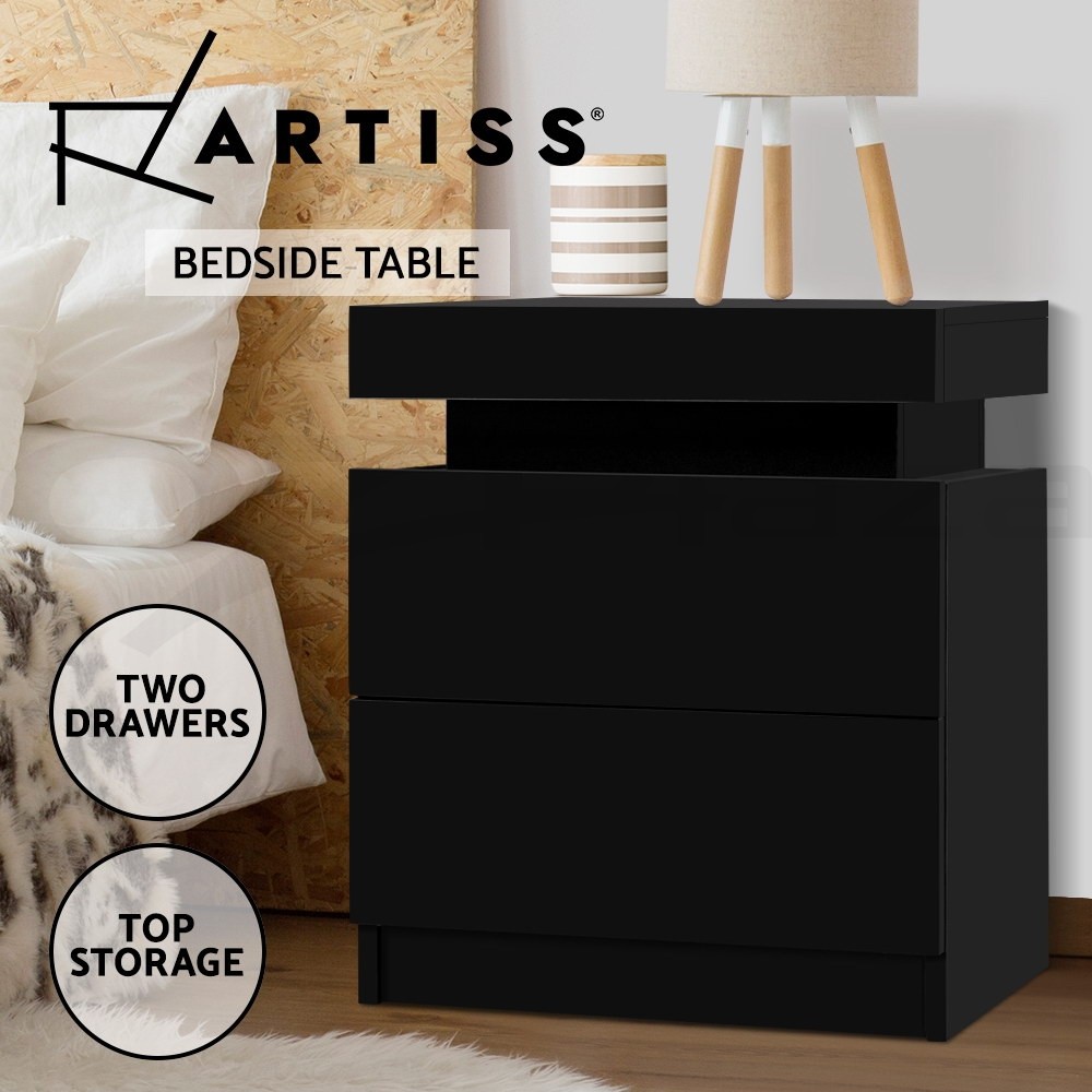 Artiss Bedside Table 2 Drawers Lift-up Storage Nightstand Black 45cm x 35cm 15mm