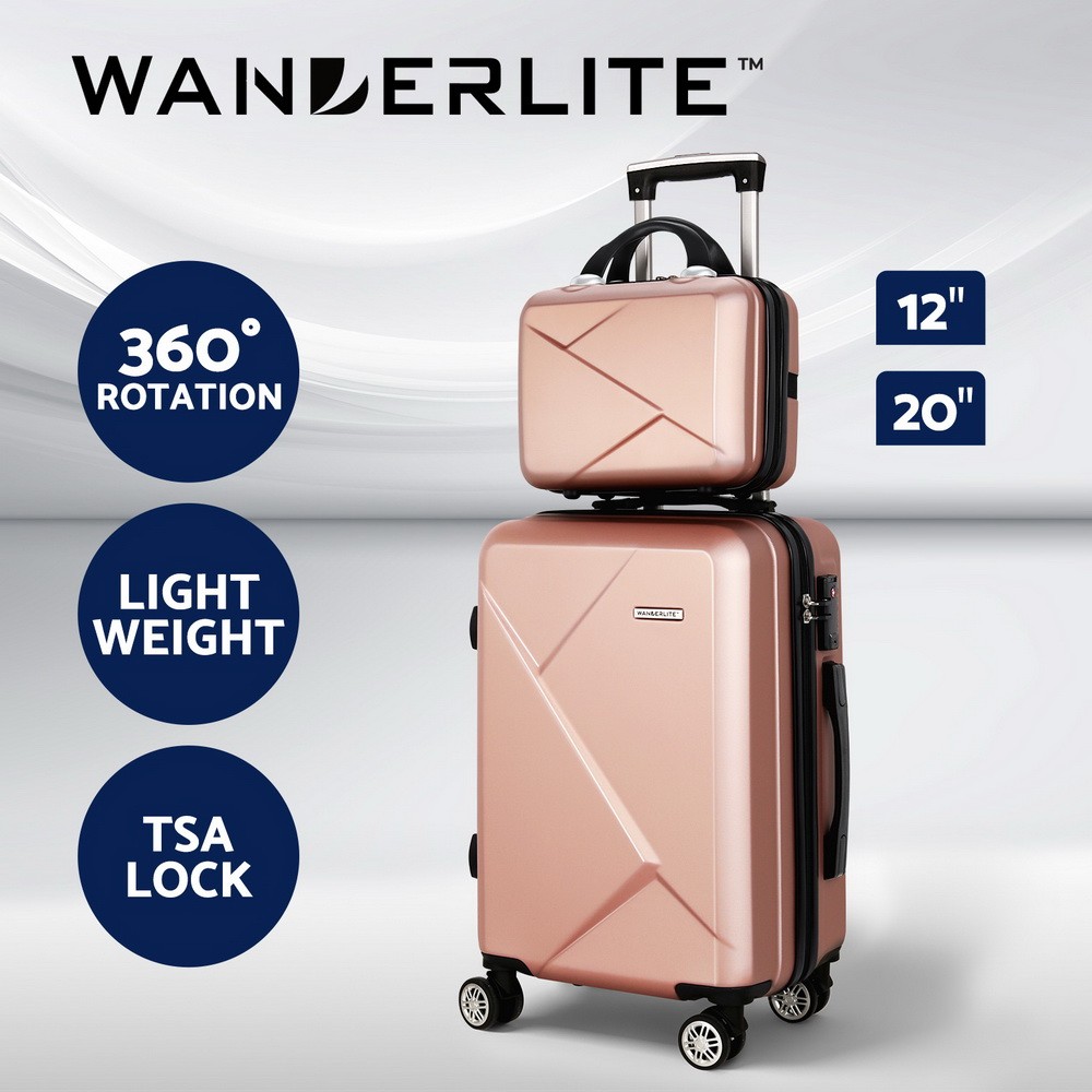 Wanderlite 2pc ABS Luggage Set 12 20 Rose Gold TSA Lock Lightweight 360 spinner