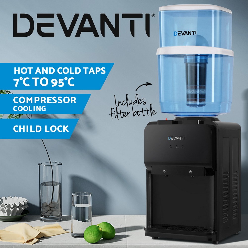 Devanti Water Cooler Dispenser Bench Top 22L 7-stage Filter Hot Cold Taps Black