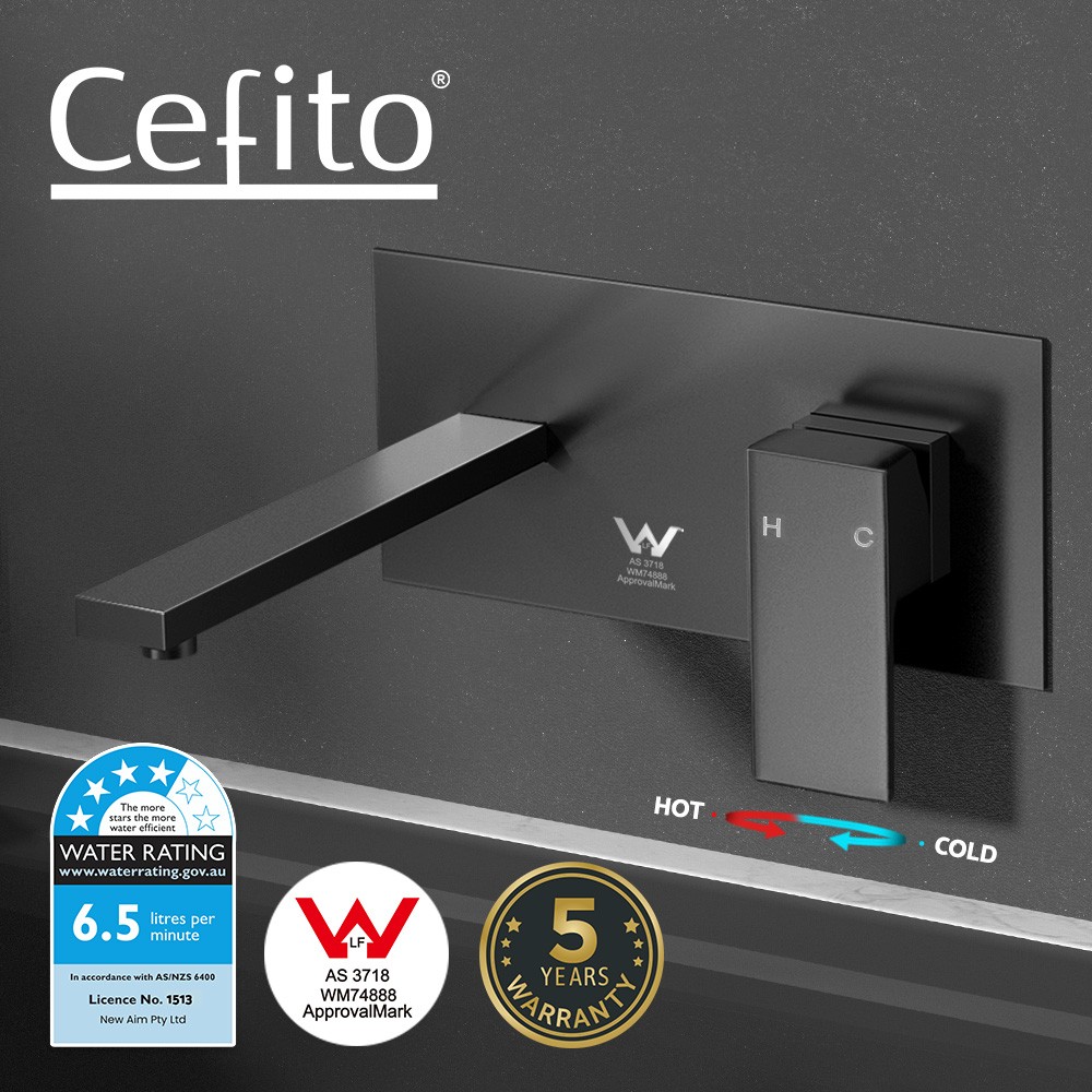 Cefito Allegra Wall Mounted Basin Mixer Tap Black Matte Brass 35mm Ceramic WELS