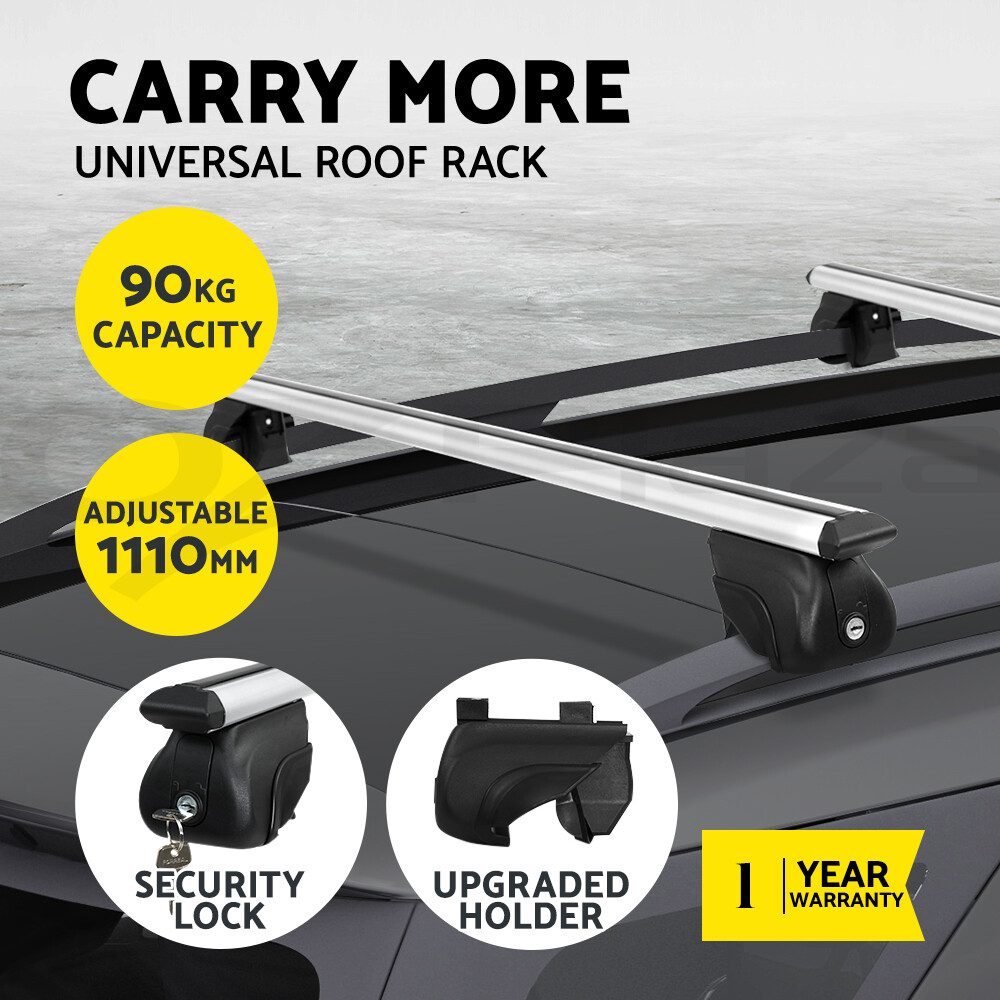 Giantz Universal Aluminium Roof Rack Cross Bars 111cm Silver 90kg Anti-theft