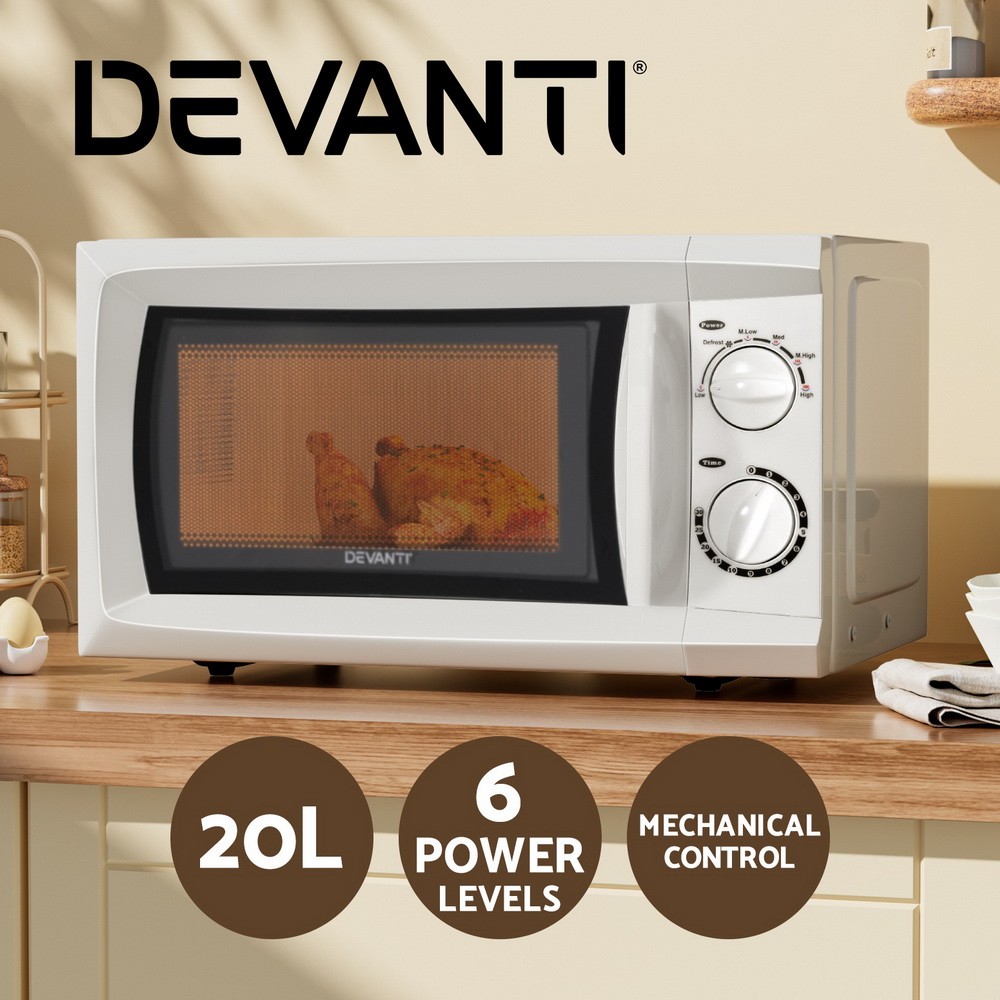 Devanti 20L Microwave Oven 700W Countertop Cooker White Child-lock Power Levels
