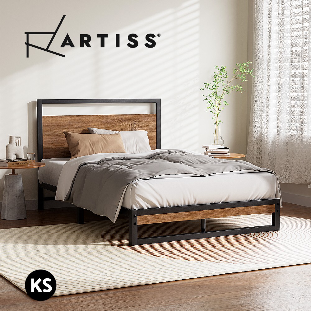 Artiss Dane Bed Frame King Single Metal Black Powder-Coated Steel Slats 150kg