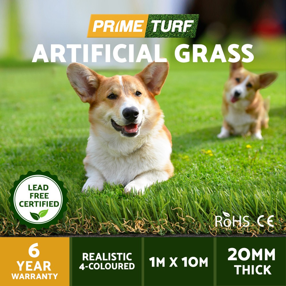Prime Turf Artificial Grass Synthetic Lawn 1mx10m 20mm 4-coloured UV Stabilised