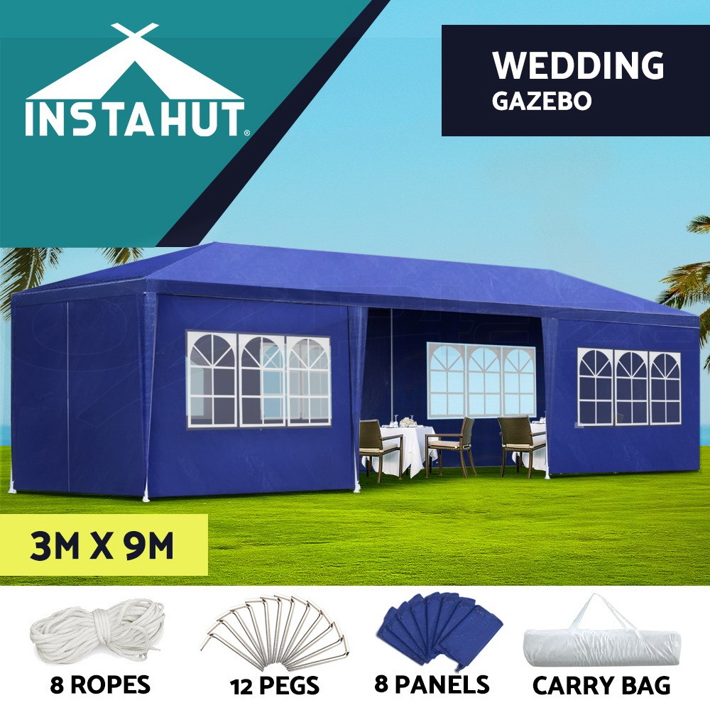 Instahut Marquee Gazebo 3x9m Blue Folding Arm Waterproof UV Resistant Party Tent