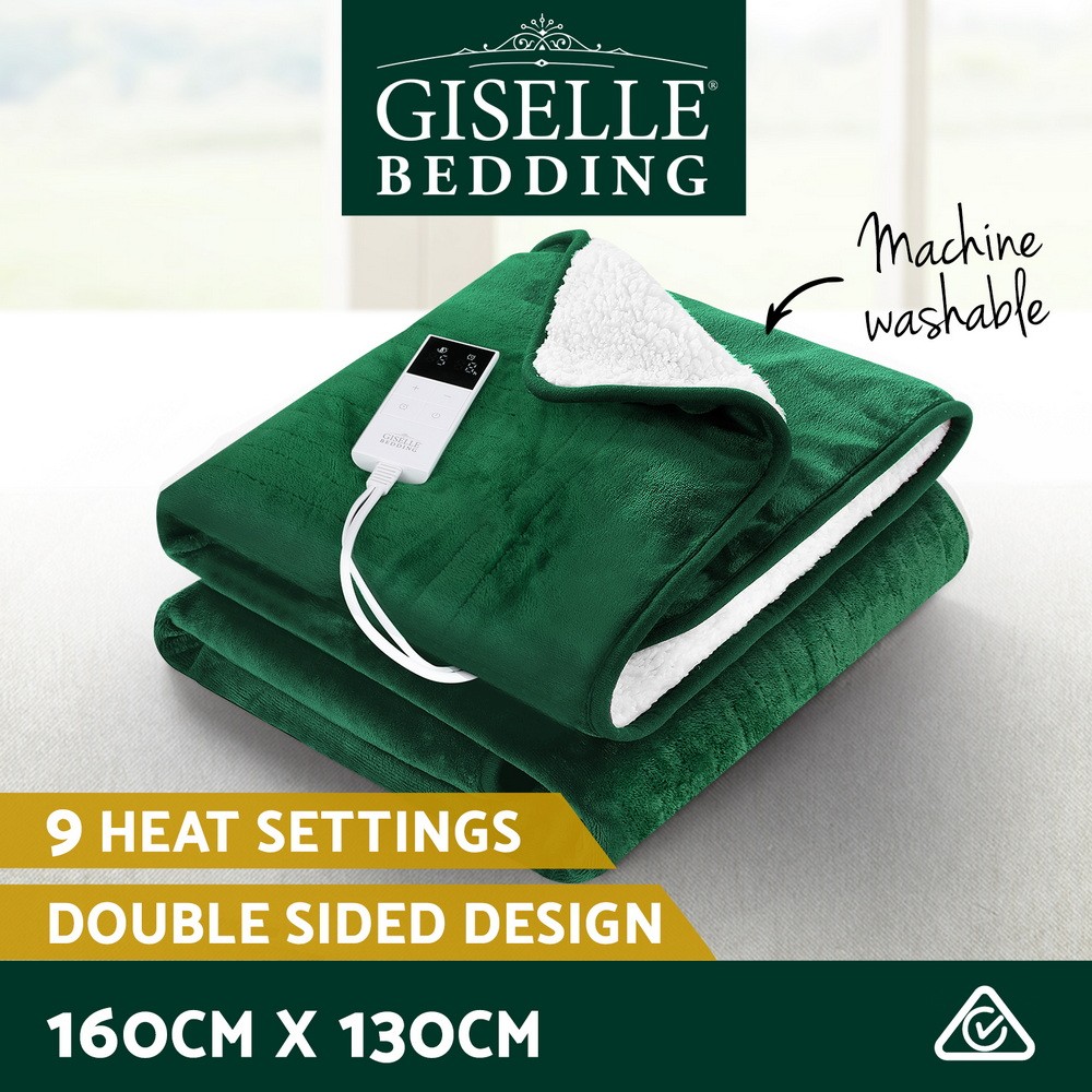 Giselle Electric Heated Throw Rug Flannel Sherpa Washable 160cm 130cm Charcoal