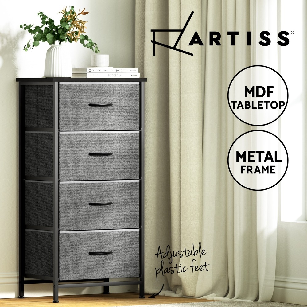Artiss 4 Drawers Storage Cabinet Dresser Grey MDF Metal Frame 47cm 30cm 94cm