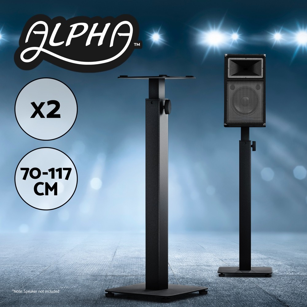 Alpha Speaker Stands 70-117cm Adjustable Height Surround Sound Black Steel 2pcs