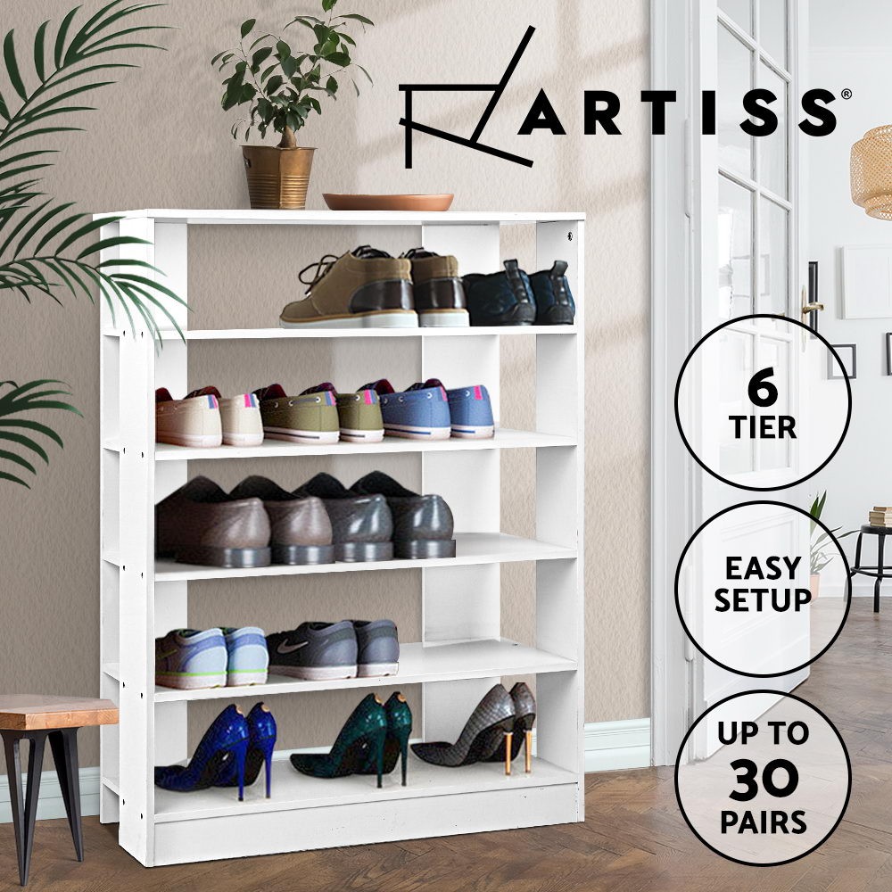 Artiss 6-Tier Shoe Rack Cabinet 30 Pairs White 75cm 30cm 96cm Particle Board