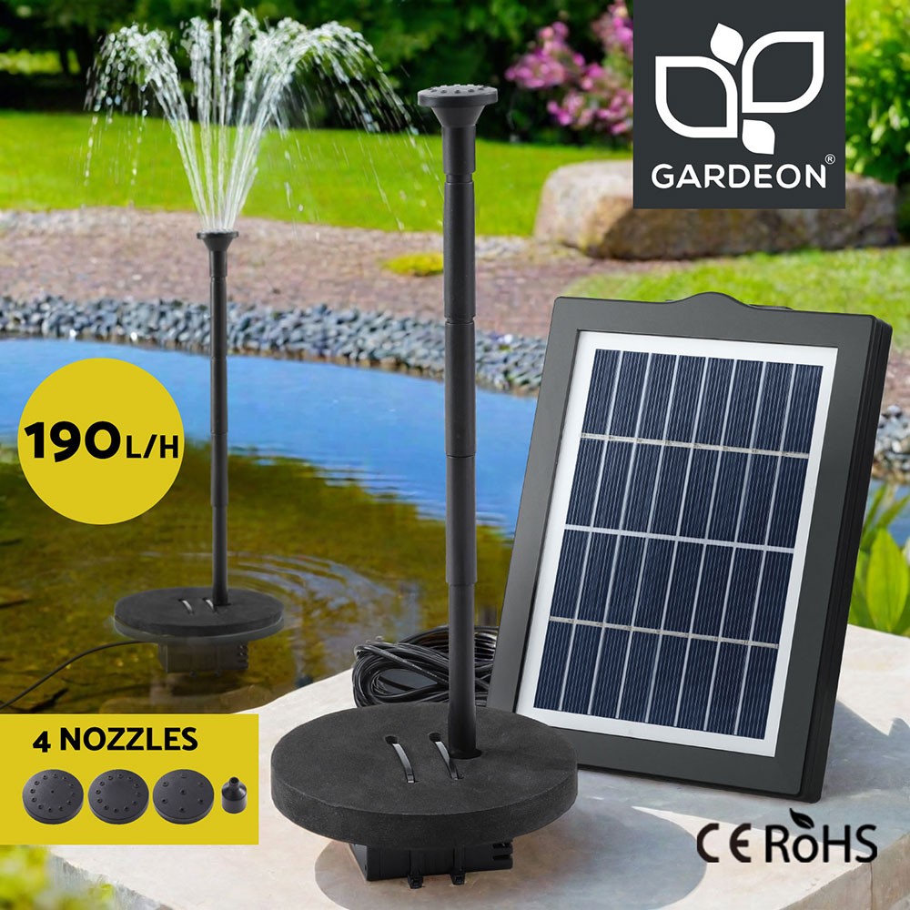 Gardeon Solar Pond Pump Water Fountain Submersible IP68 4 Nozzle 190L/H-270L/H