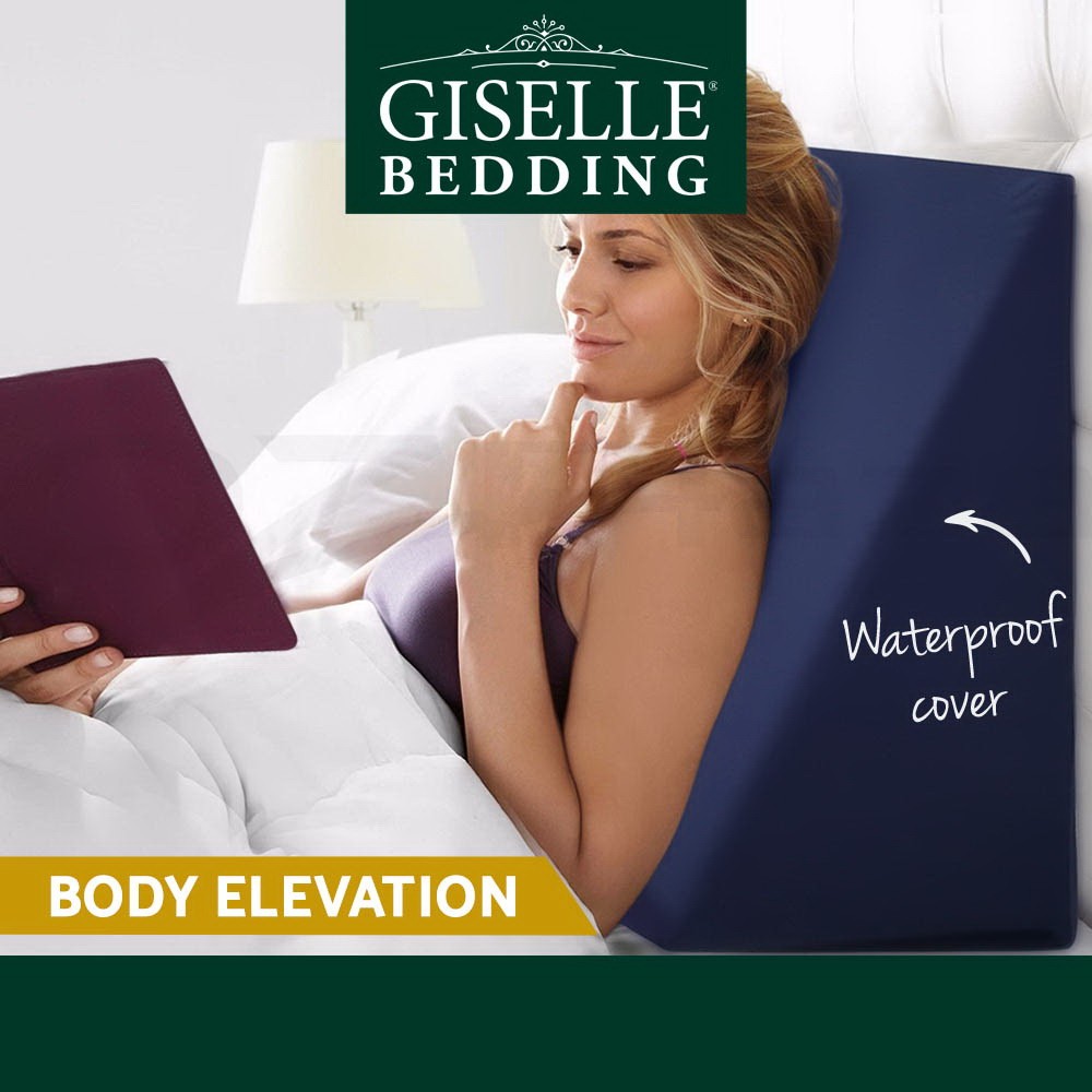 Giselle Cooling Gel Memory Foam Wedge Pillow Blue Back Support 62 64 30cm Zip