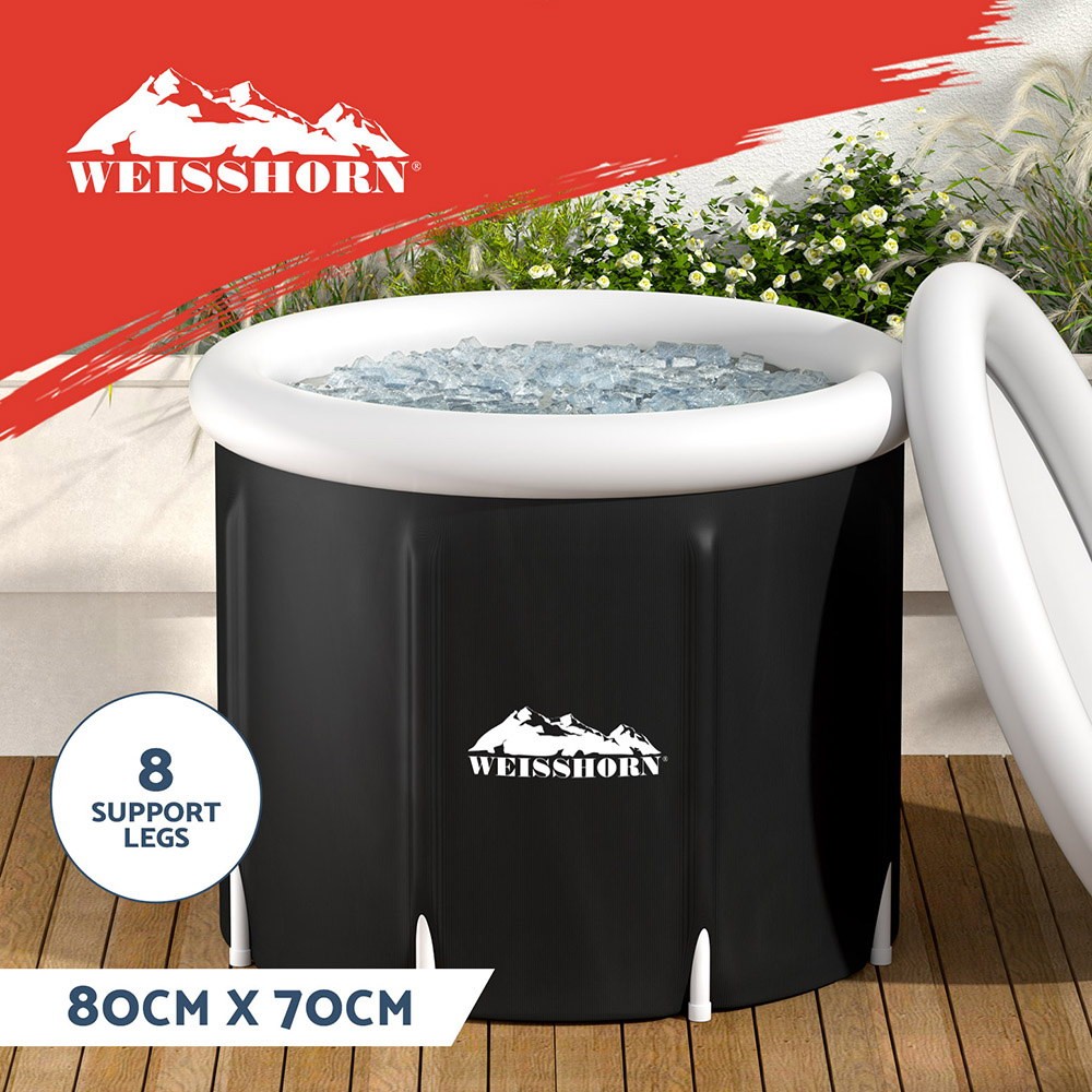 Weisshorn Inflatable Ice Bath Tub 300L Black PVC Cold Water Drain Hose Folding