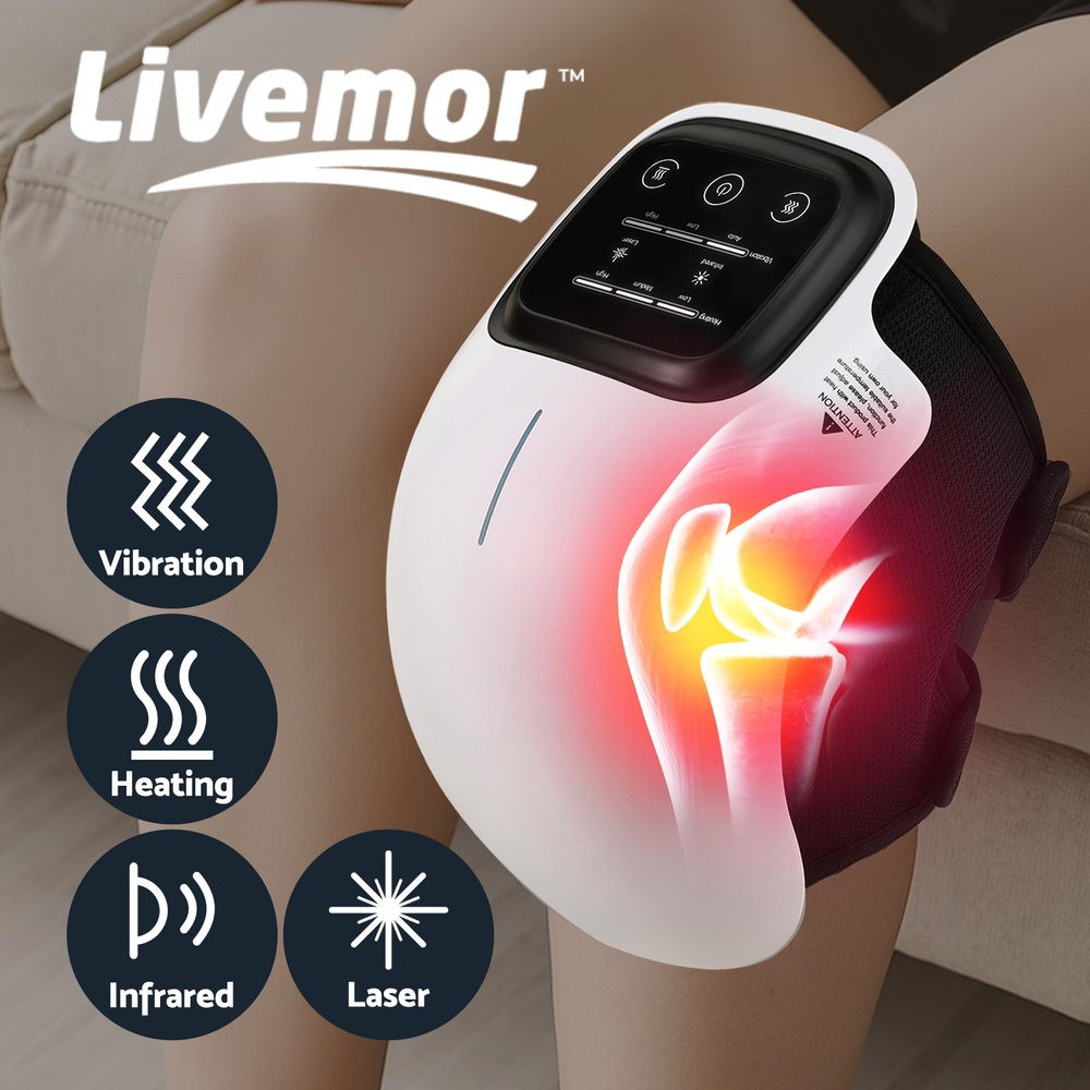 Livemor Knee Massager Infrared Heating Vibration Rechargeable White 3-in-i USB