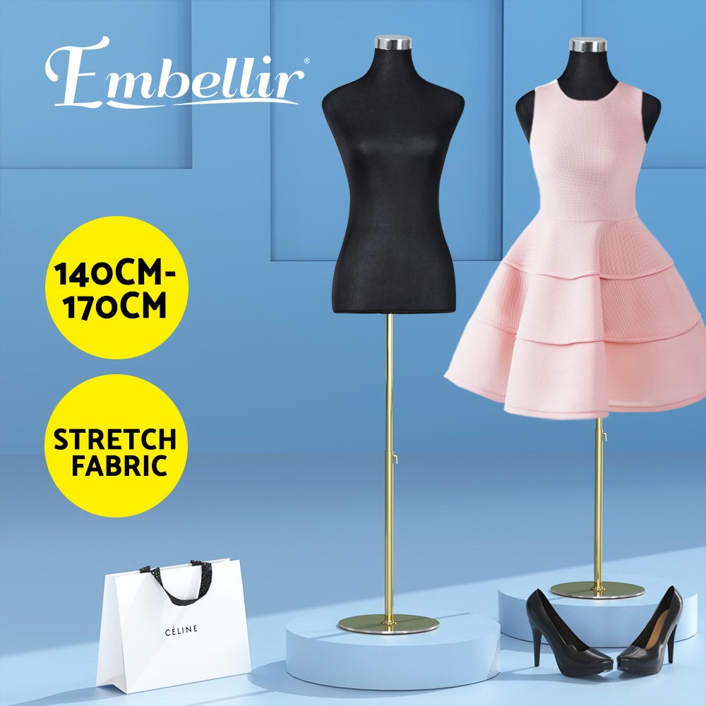 Embellir Female Dressmaking Mannequin Pinnable Canvas Adjustable Black 140-170cm
