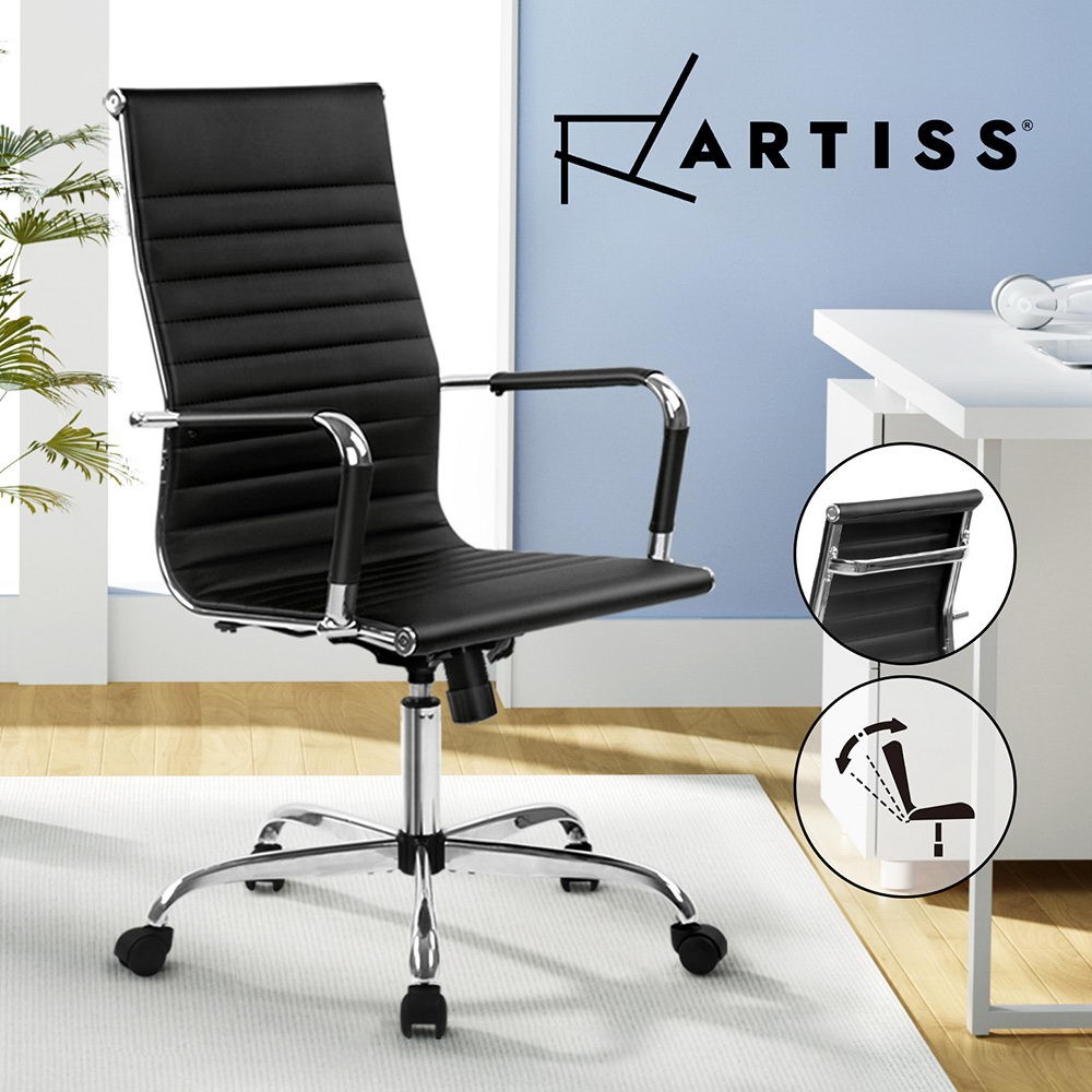 Artiss Office Chair High Back PU Leather Black 360 Rotation Tilt Gas Lift Chrome