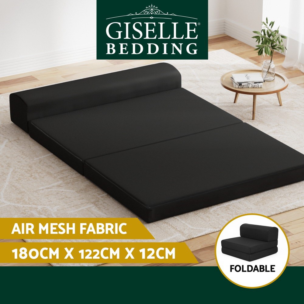 Giselle Bedding Foldable Foam Mattress Double Black Washable Removable Cover