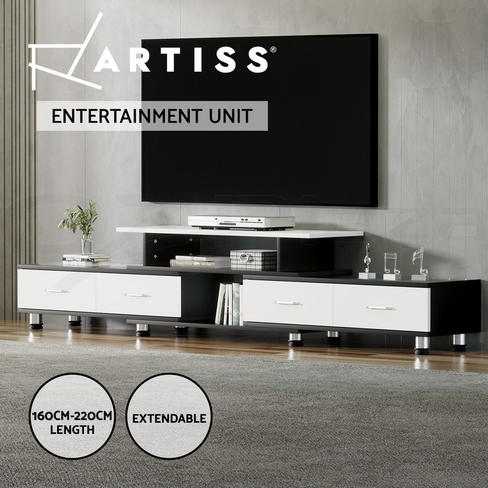 Artiss Extendable TV Cabinet Entertainment Unit 160CM To 220CM White 4 Drawers