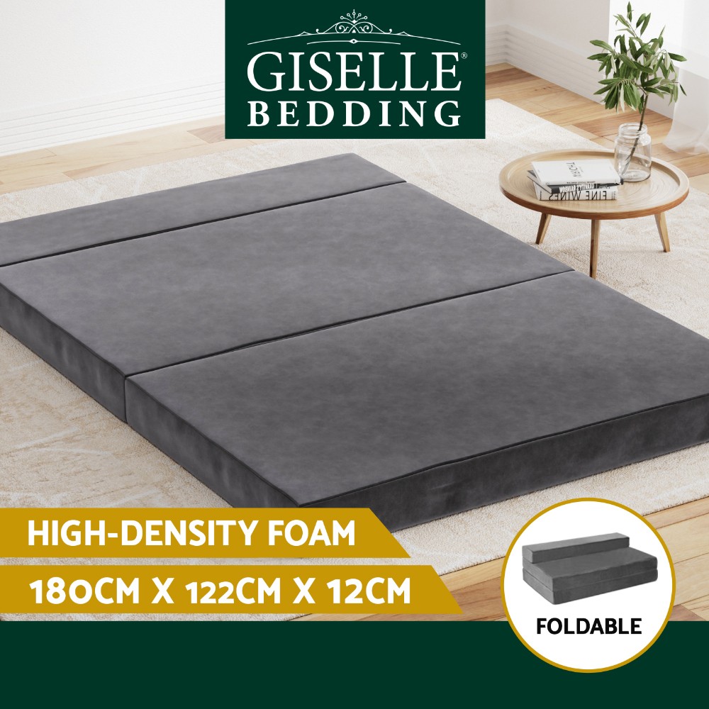 Giselle Bedding Foldable Foam Mattress Double Grey 180 cm 122 cm 12 cm Sofa Bed