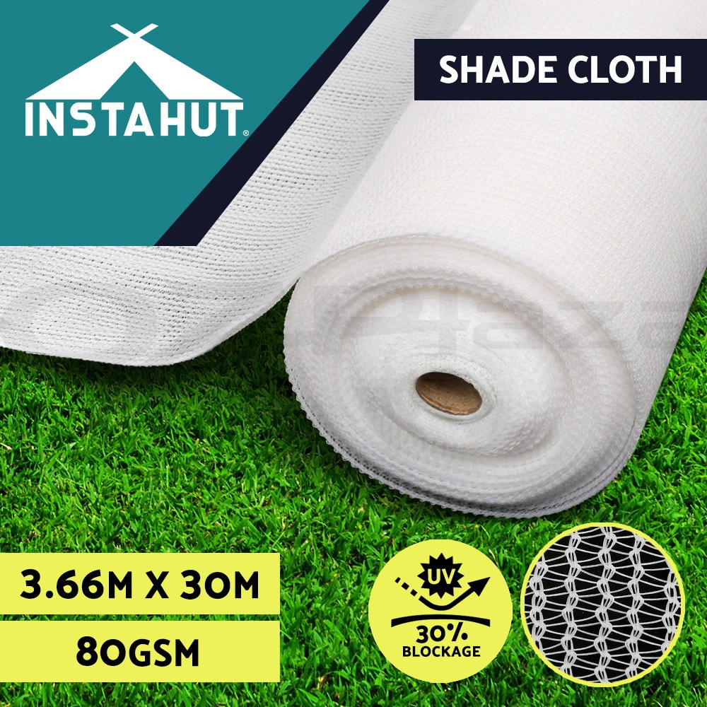 Instahut Shade Cloth White Roll 30 50 UV Shade Block 3.66x30m Garden Outdoor
