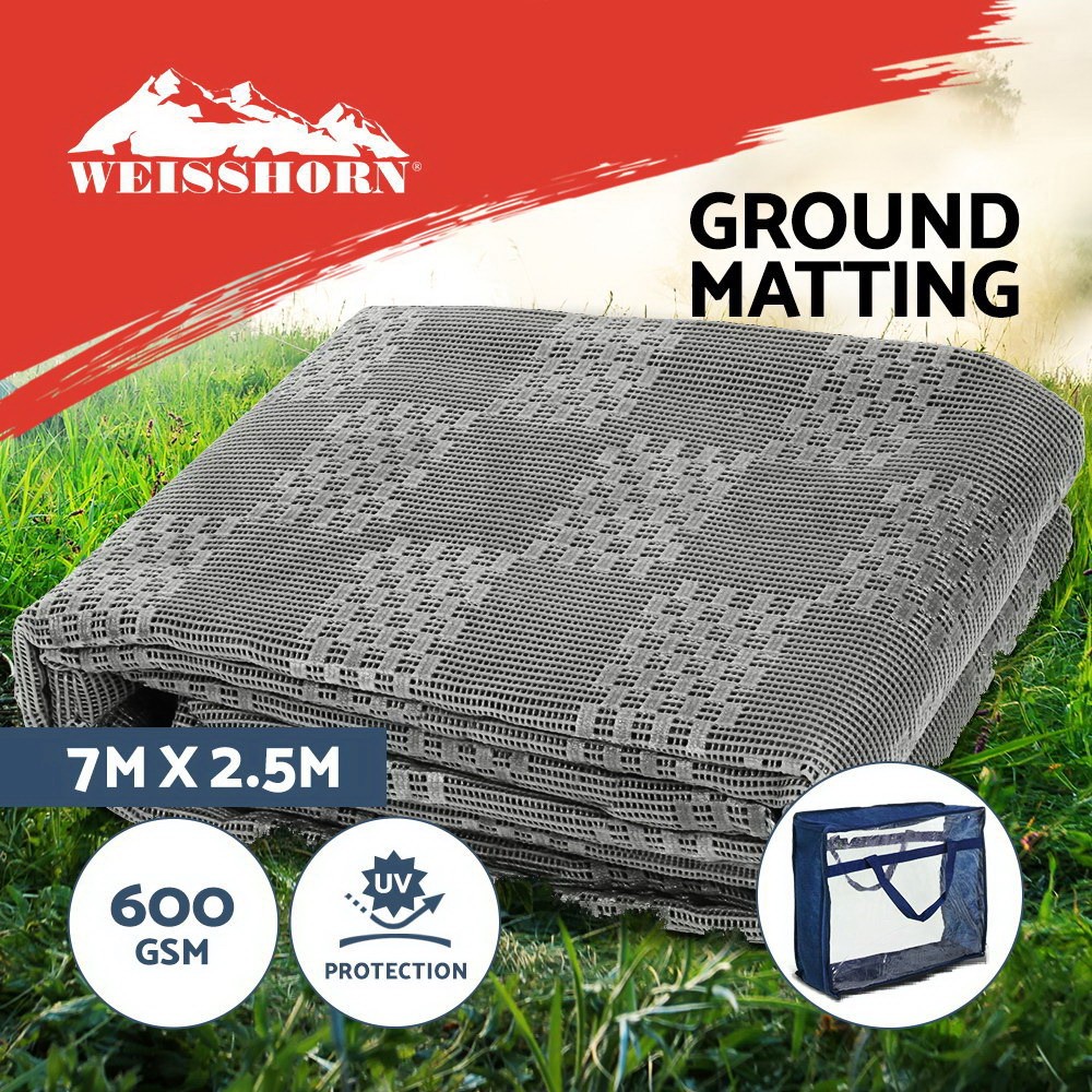Weisshorn Annexe Matting 7x2.5M 600GSM Grey PVC Caravan Mesh Non Slip UV Treated