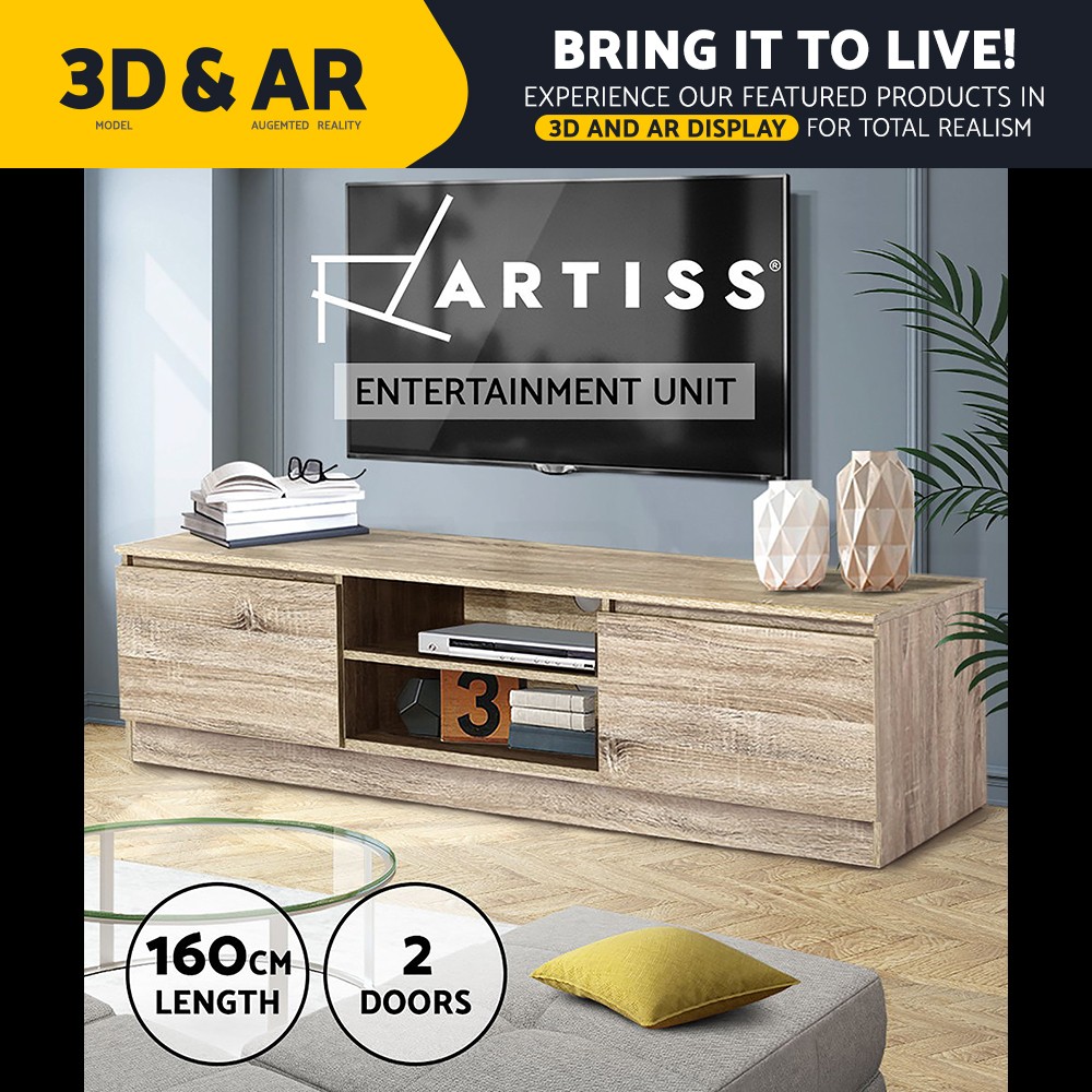Artiss TV Cabinet Entertainment Unit 160cm Wood Storage 2 Shelves Swing Doors