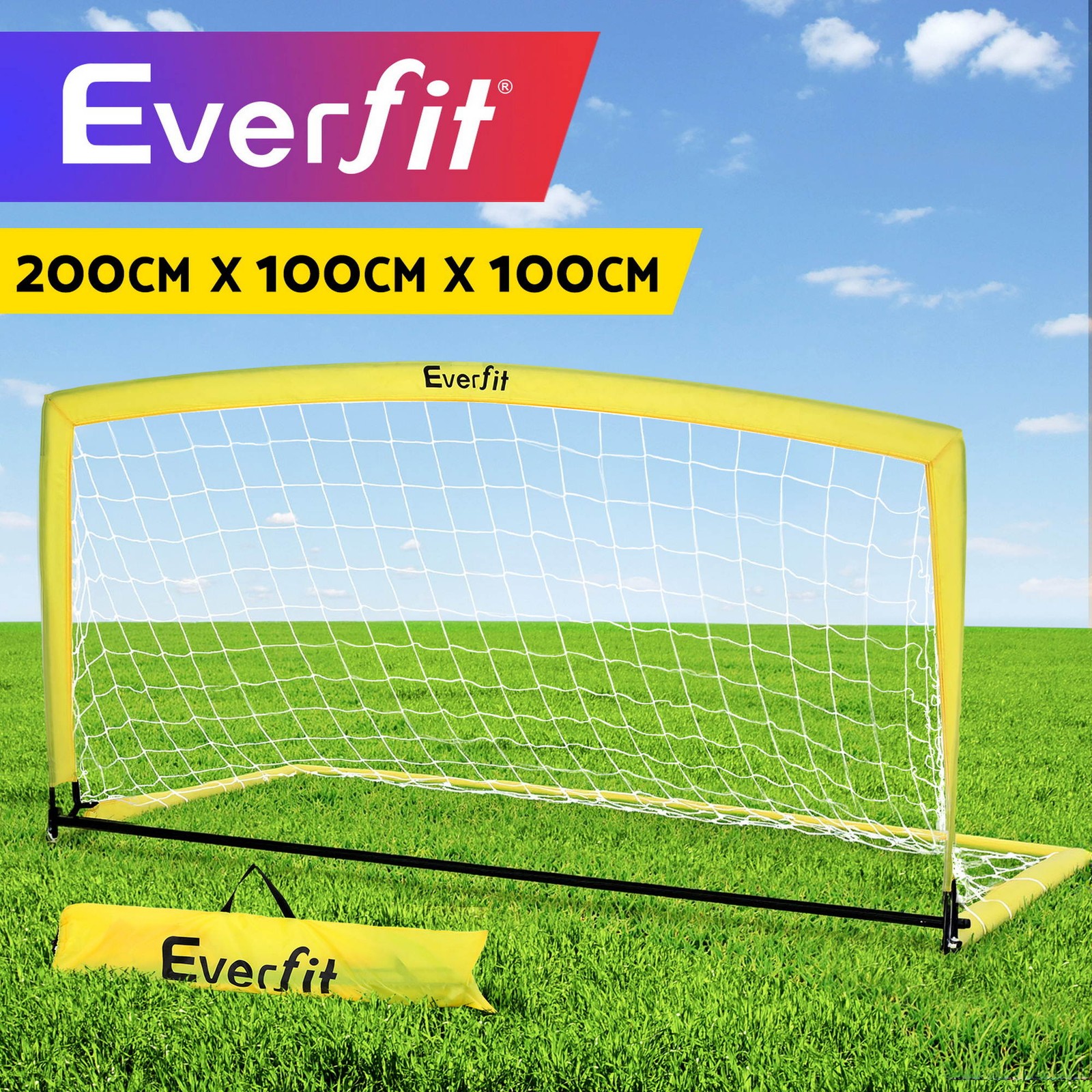 Everfit Portable Soccer Goal Rebounder Net 200cm 100cm Yellow Sports Training