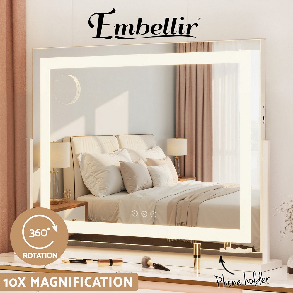 Embellir Makeup Mirror Hollywood Vanity LED Light White Frame 80x65cm Touch