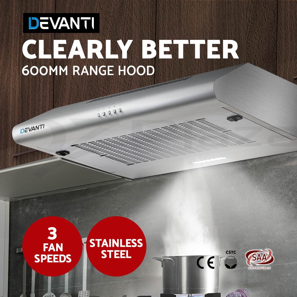 Devanti Rangehood 60cm 90cm Wall-Mounted 3-speed LED 5-layer aluminium Filter