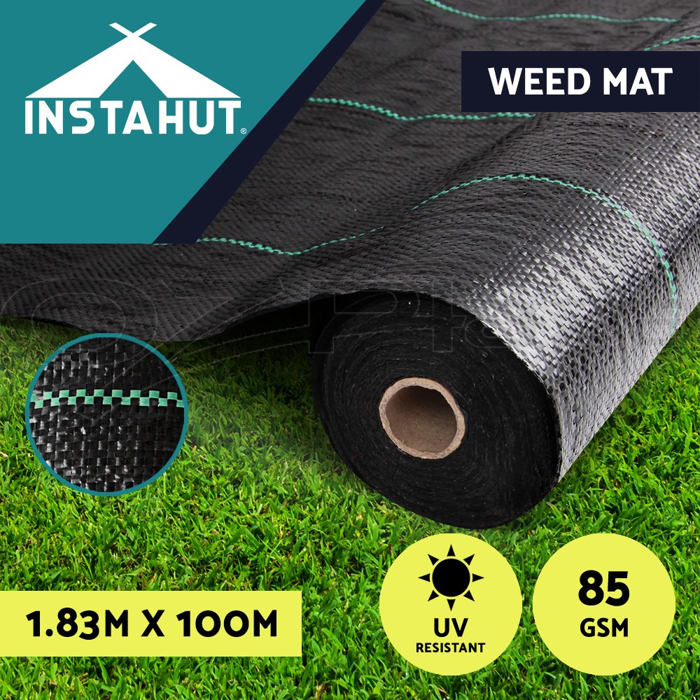 Instahut Weed Mat WDB183X100BK 1.83x100m Black UV-resistant Heavy duty Porous