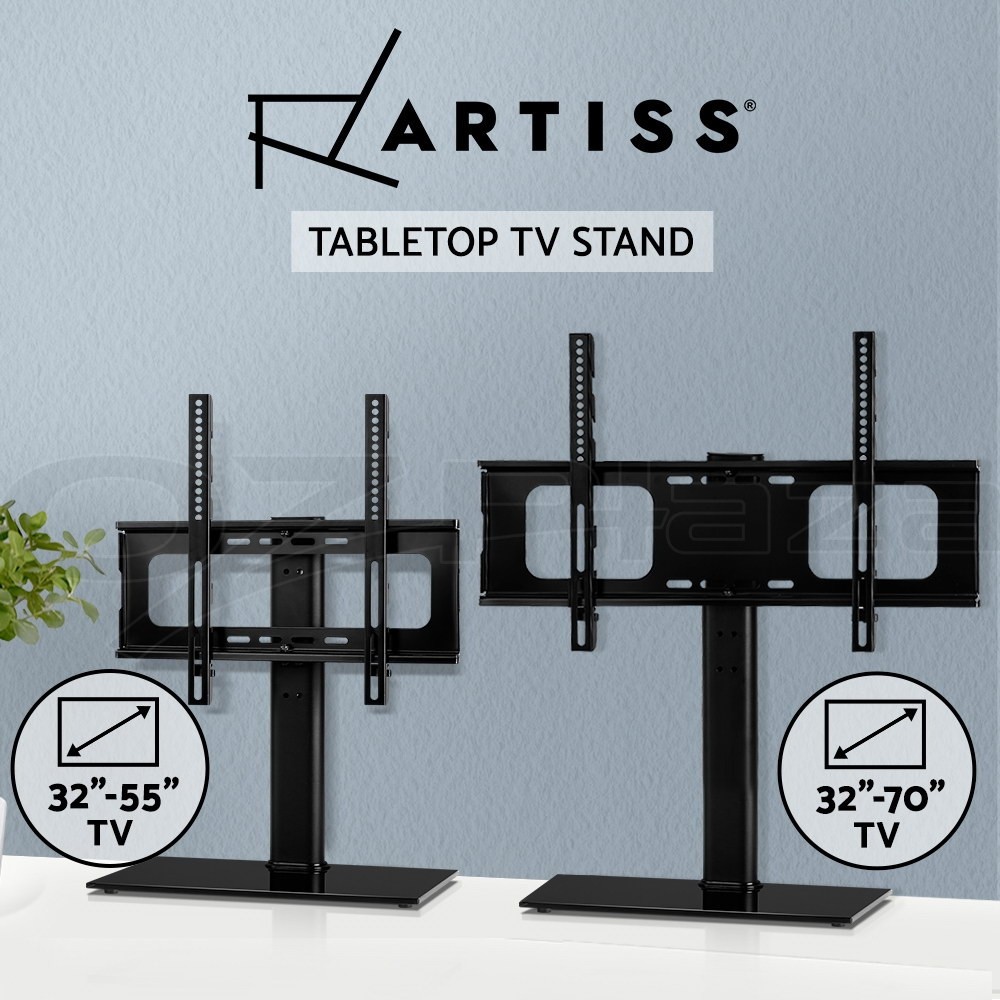 Artiss Tabletop TV Stand Mount 32 to 70 inch Black Tempered Glass VESA Swivel