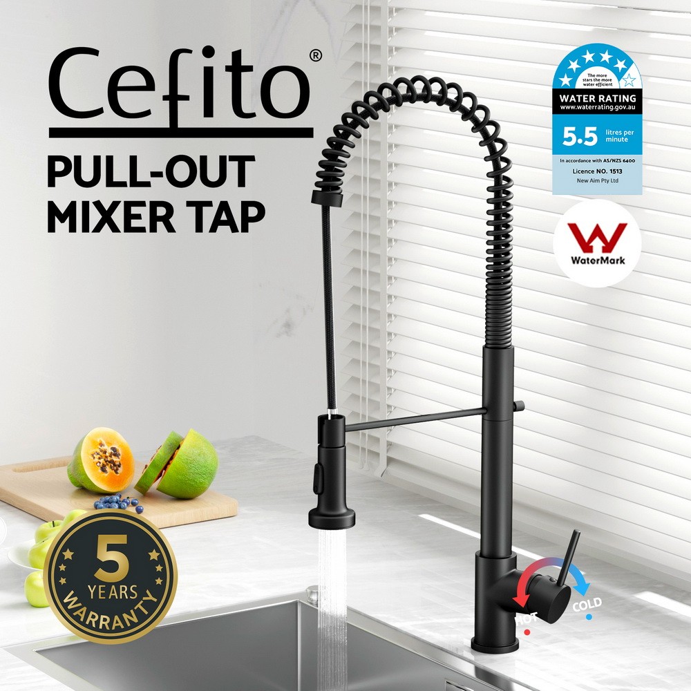 Cefito Pull-out Mixer 2 Modes Matt Black 5-star 5.5L/M 35mm Ceramic Cartridge