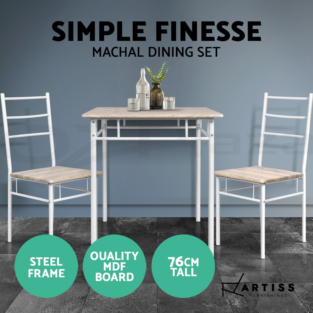 Artiss Machal Dining Table Chairs Set Industrial Particle 70cm Natural/White