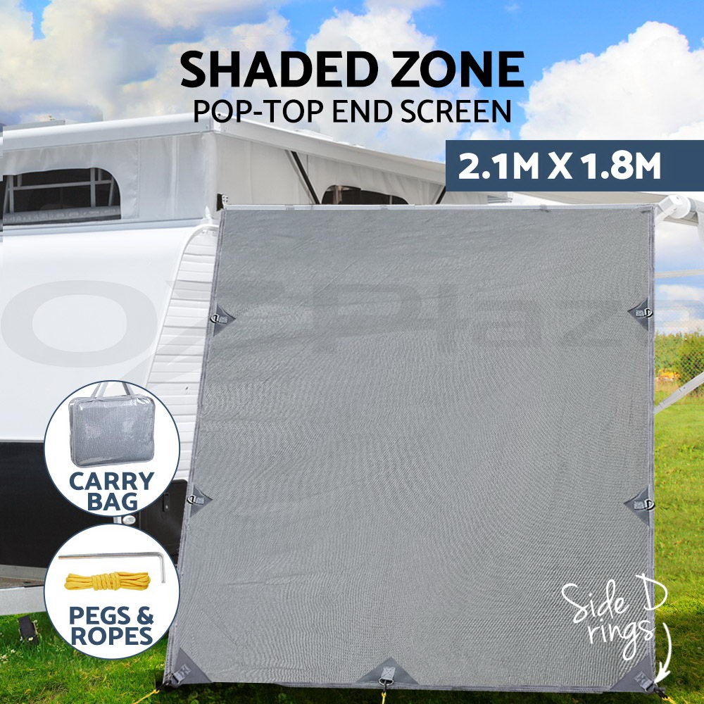 Hanna Goods Pop Top End Screen Caravan Awning 2.1x1.8M Grey UV Privacy 95