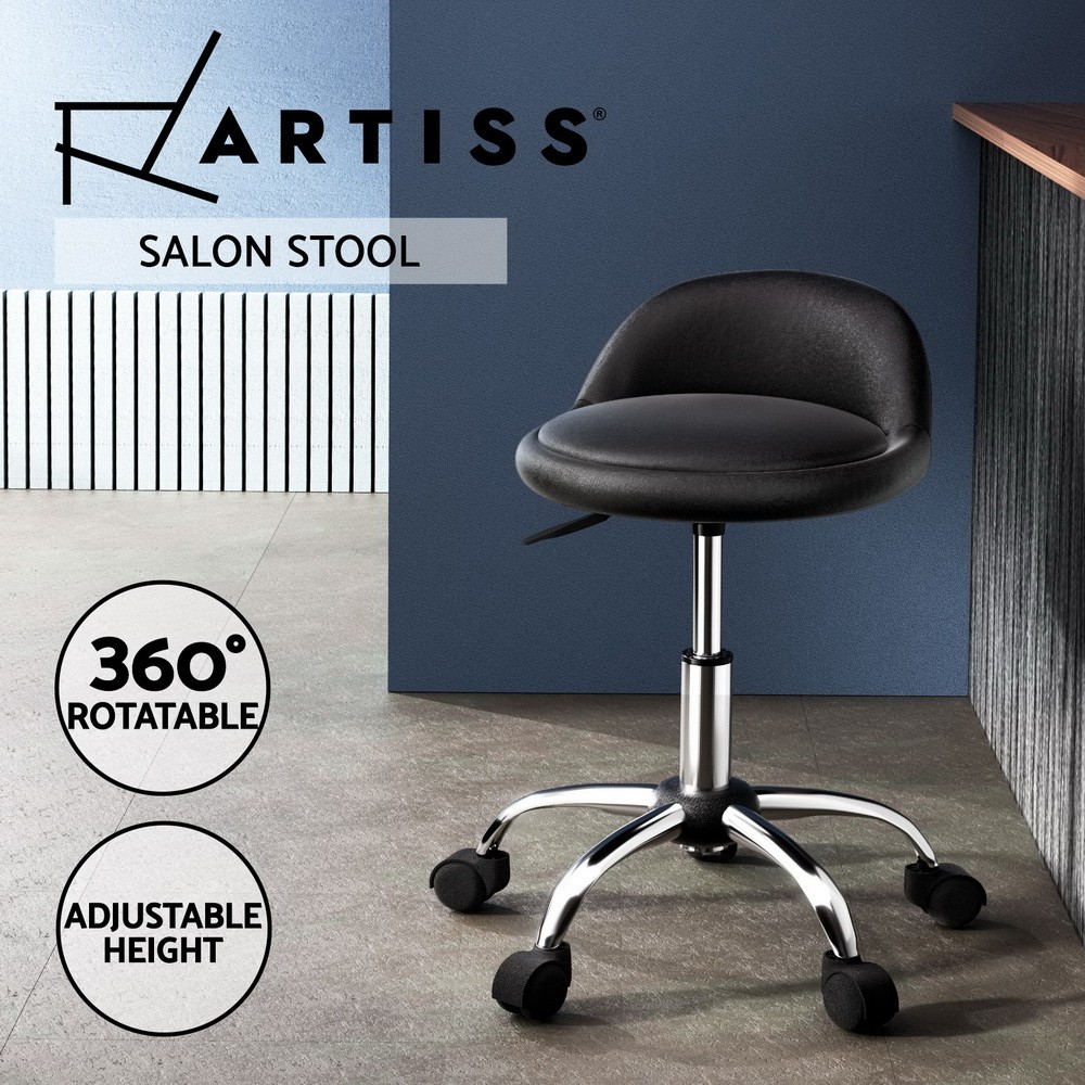 Artiss Salon Stool Swivel Chair Black Leather 360 Rotatable Adjustable Height