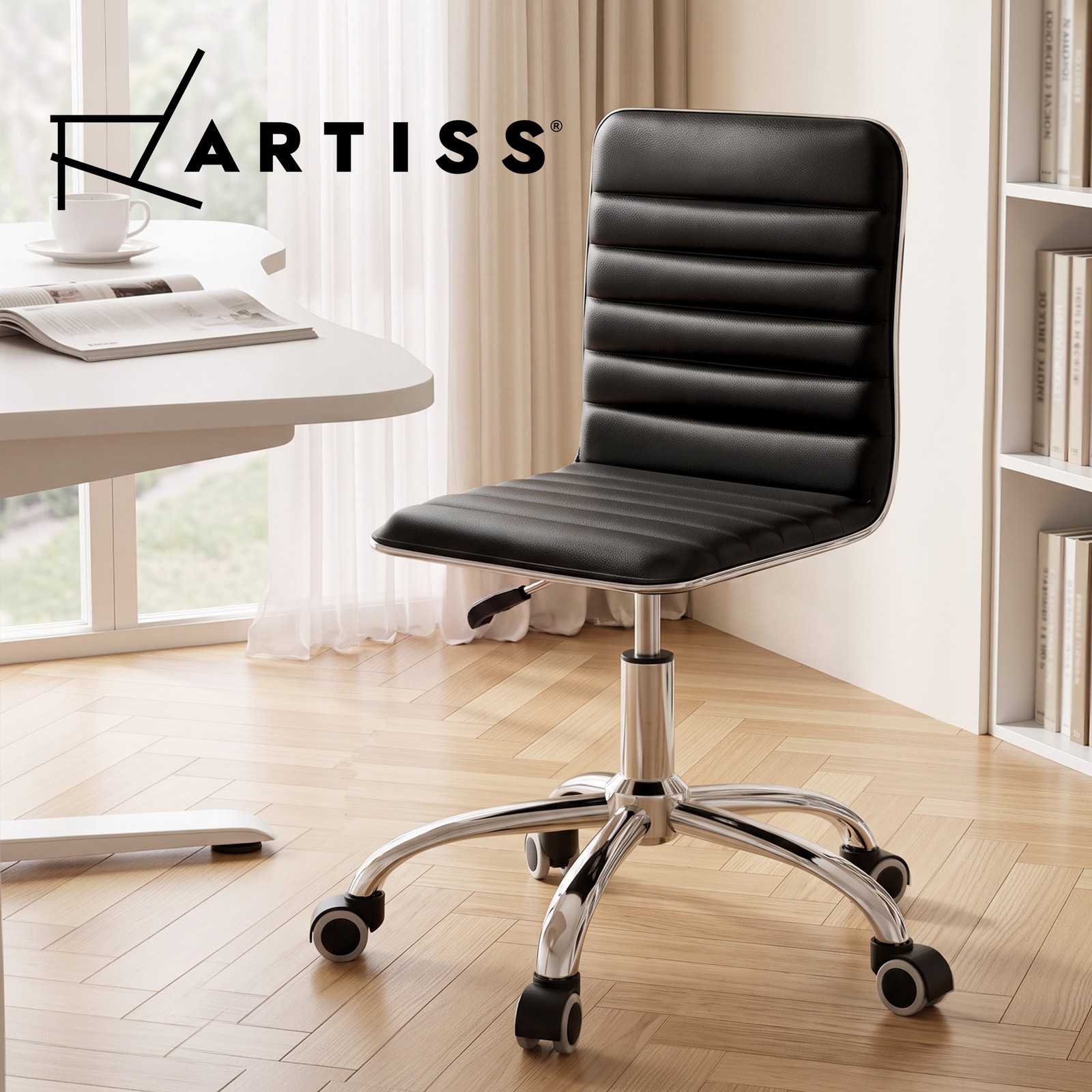 Artiss Office Chair PU Leather Adjustable Height Low Back Swivel Black 150kg 360