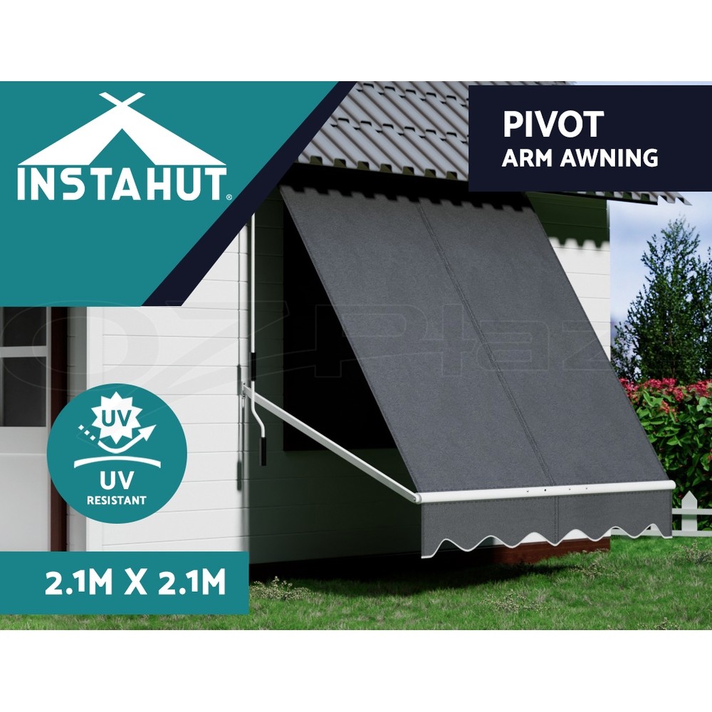 Instahut Retractable Pivot Window Awning Outdoor Blinds 2.1X2.1M Grey Aluminium