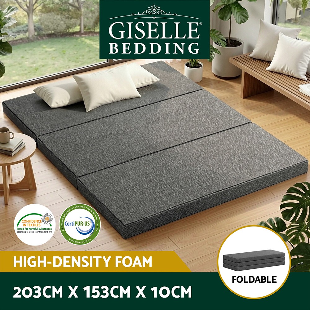 Giselle Bedding Tri-fold Folding Mattress Queen 203cm 153cm 10cm Washable Cover
