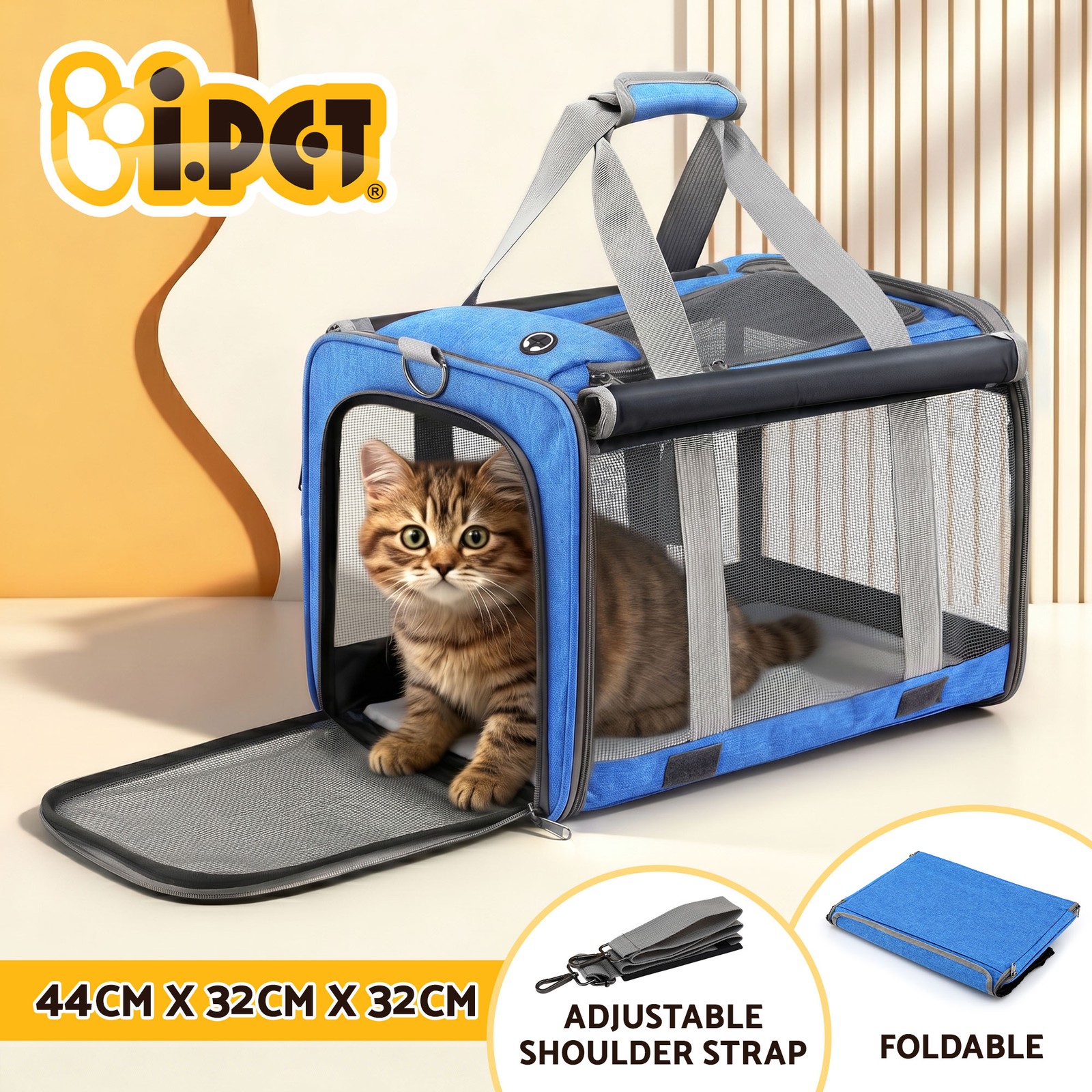 i.Pet Pet Carrier Backpack Foldable Dog Cat Oxford Cloth Blue 44cm 32cm 32cm
