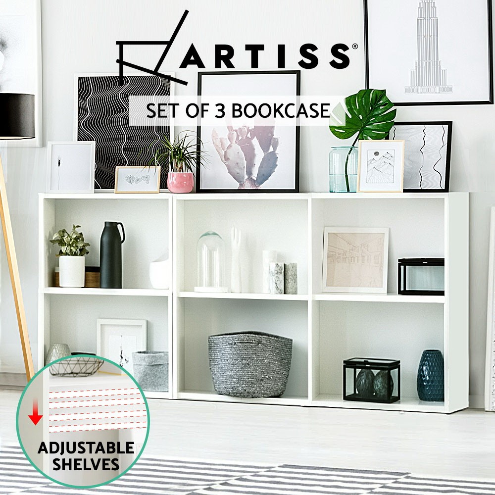Artiss 3x Bookcase 6 Shelves White Particle Board 60 cm D.I.Y Storage Modern